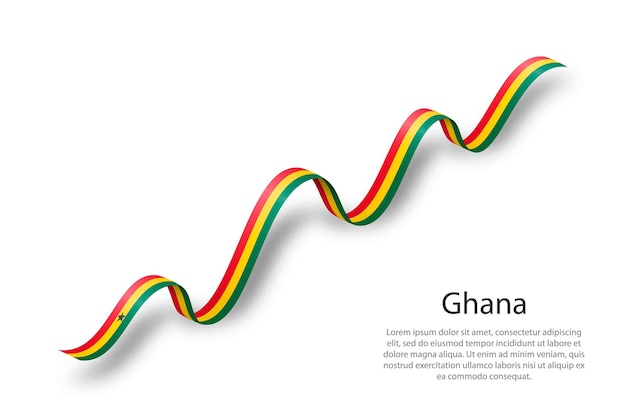 Waving ribbon or banner with flag of Ghana