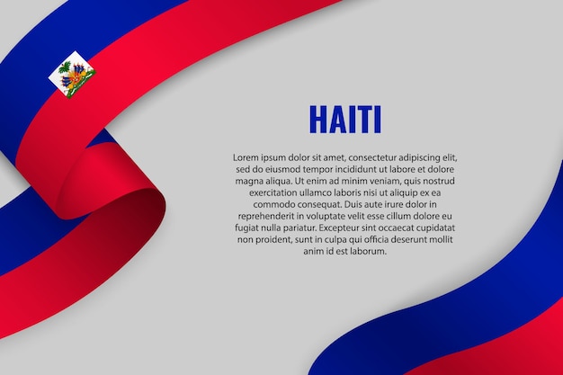 Waving ribbon or banner with flag of haiti