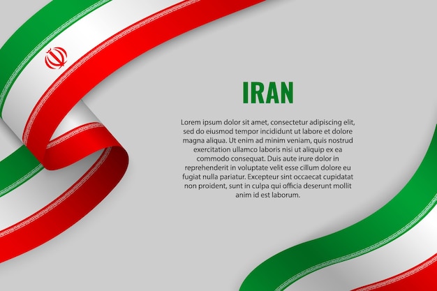 Waving ribbon or banner with flag of iran