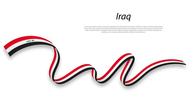 Waving ribbon or banner with flag of Iraq