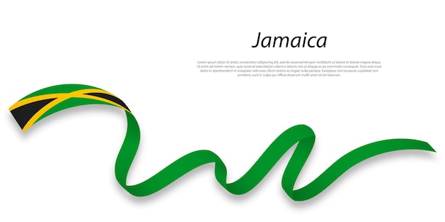 Waving ribbon or banner with flag of jamaica