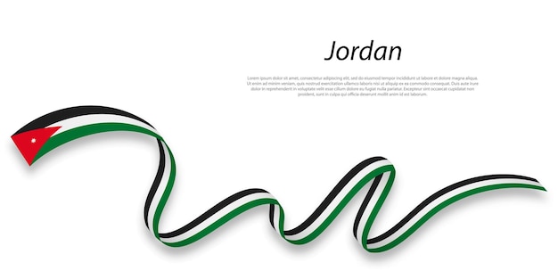 Waving ribbon or banner with flag of jordan