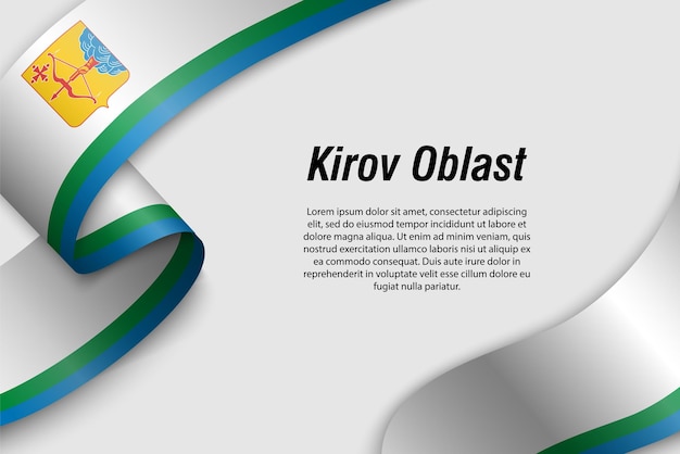 Sventolando il nastro o lo striscione con la bandiera della regione russa dell'oblast di kirov modello per la progettazione di poster