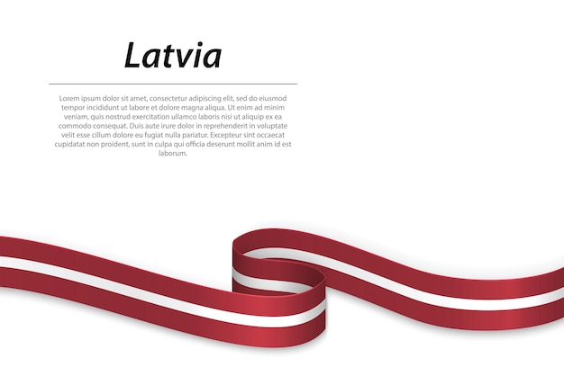 Sventolando il nastro o lo striscione con la bandiera della lettonia modello per il design del poster del giorno dell'indipendenza
