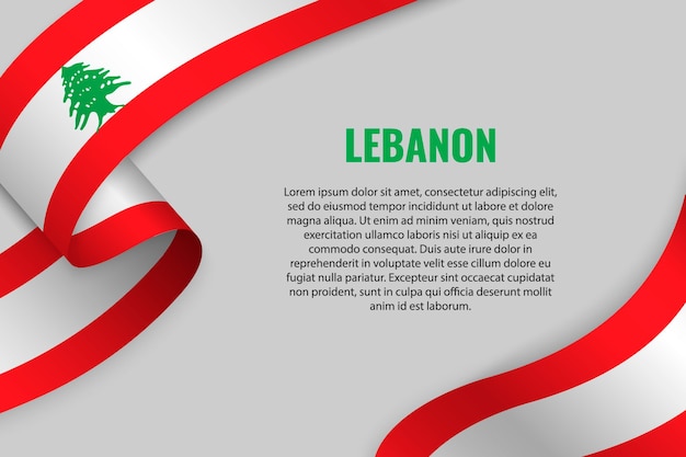 Waving ribbon or banner with flag of Lebanon