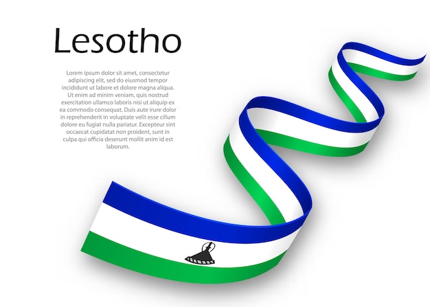Waving ribbon or banner with flag of Lesotho. Template for independence day poster design