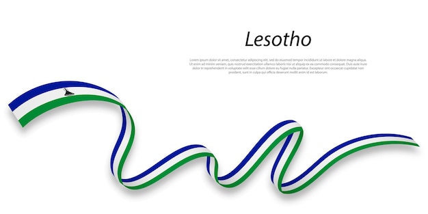 Waving ribbon or banner with flag of Lesotho