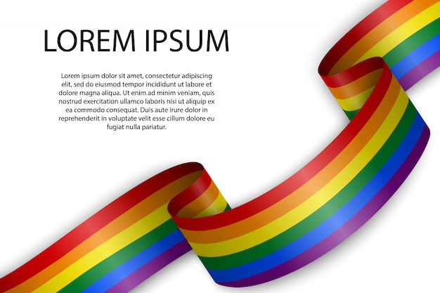 Waving ribbon or banner with flag of lgbt pride.