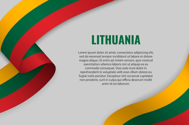 Waving ribbon or banner with flag of lithuania