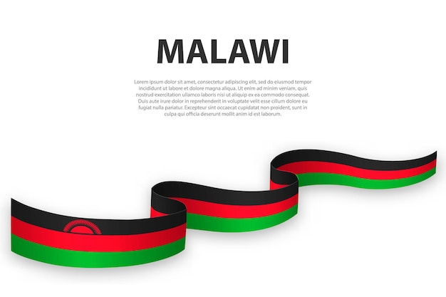 Waving ribbon or banner with flag of Malawi Template for independence day poster design