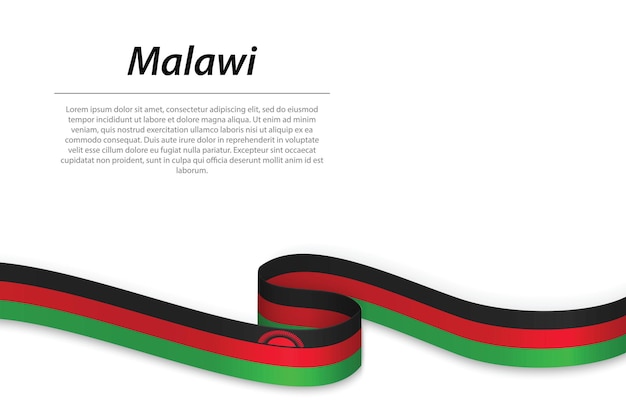 Sventolando il nastro o lo striscione con la bandiera del malawi modello per il design del poster del giorno dell'indipendenza