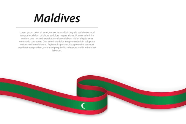 Sventolando il nastro o un banner con la bandiera delle maldive modello per il design del poster del giorno dell'indipendenza