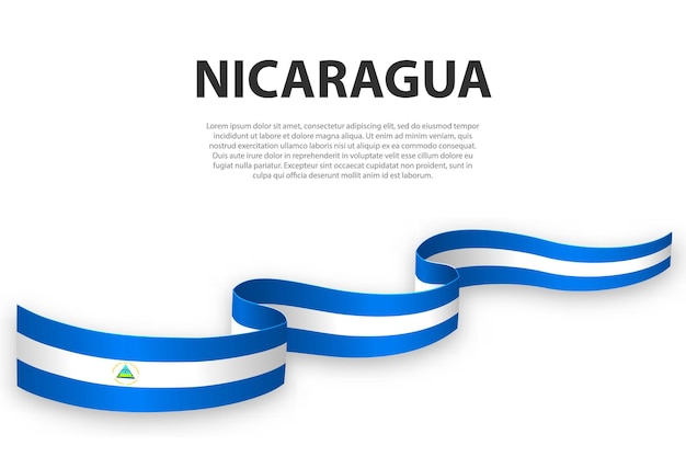 독립 기념일 포스터 디자인을 위한 니카라과 템플릿의 국기와 함께 리본 또는 배너를 흔들며