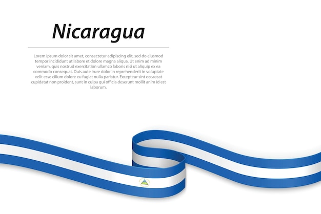 ニカラグアの旗とリボンやバナーを振る