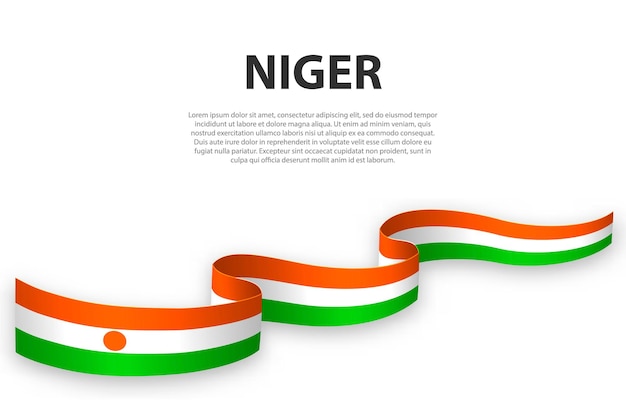 Sventolando il nastro o un banner con la bandiera del niger modello per il design del poster del giorno dell'indipendenza