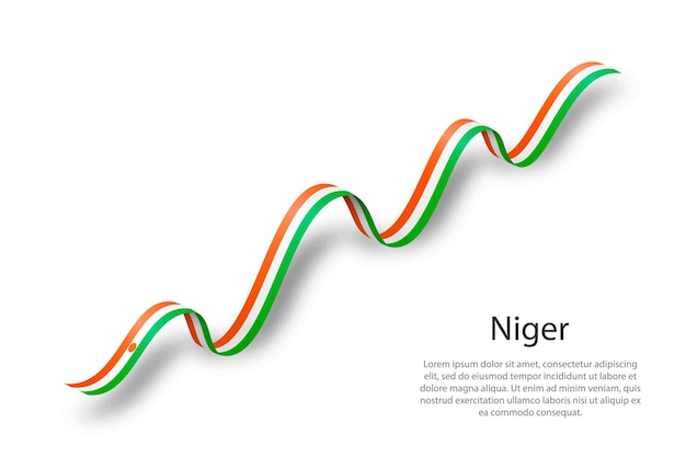 Waving ribbon or banner with flag of niger