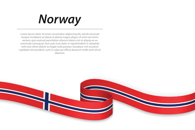 Waving ribbon or banner with flag of Norway Template for independence day poster design