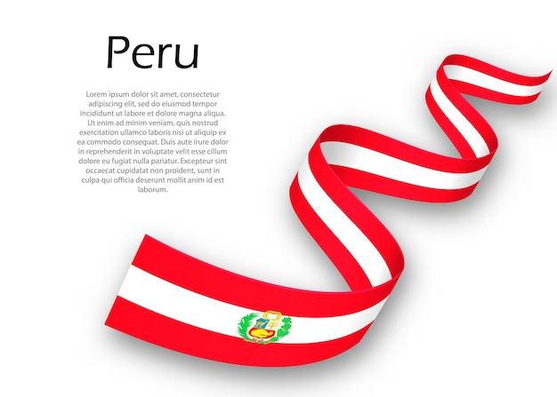 Размахивая лентой или знаменем с флагом Перу. Шаблон для дизайна плаката ко дню независимости