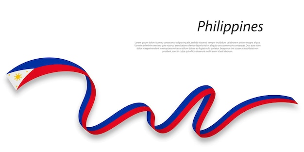 Waving ribbon or banner with flag of Philippines