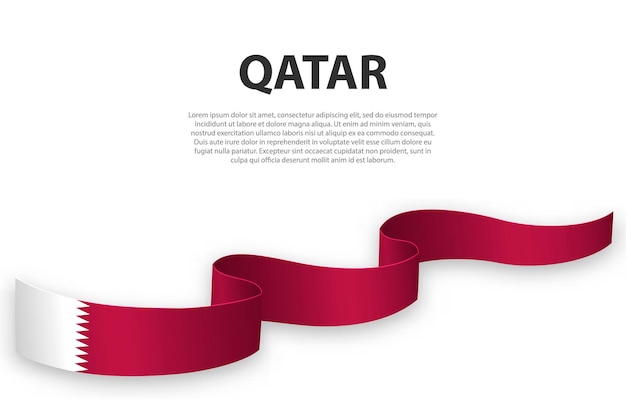 Sventolando il nastro o un banner con la bandiera del qatar modello per il design del poster del giorno dell'indipendenza