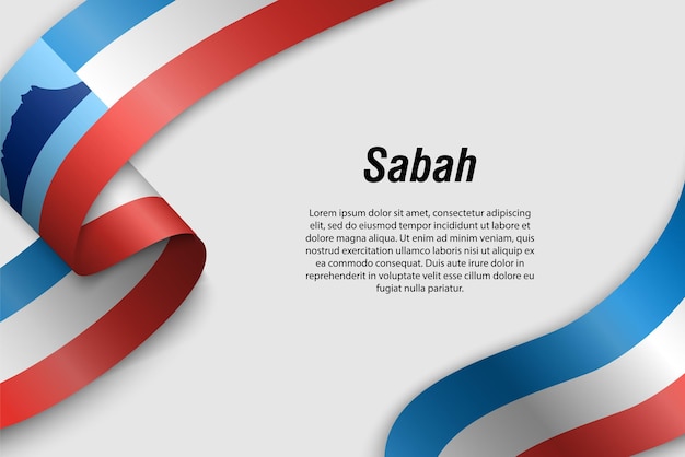 Развевающаяся лента или баннер с флагом штата Сабах, Малайзия Шаблон для дизайна плаката