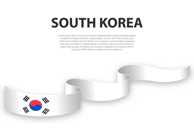 Waving ribbon or banner with flag of South Korea Template for independence day poster design