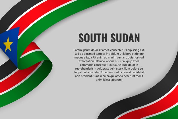 Waving ribbon or banner with flag of South Sudan