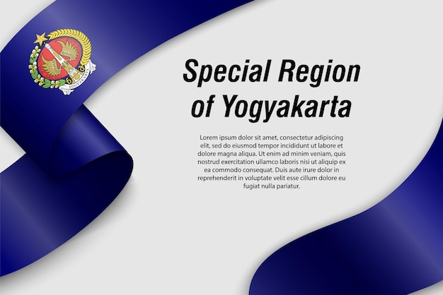 Sventolando il nastro o lo striscione con la bandiera della regione speciale della provincia di yogyakarta dell'indonesia modello per la progettazione di poster