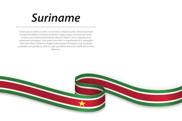 Waving ribbon or banner with flag of Suriname