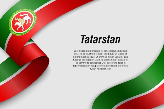 Sventolando il nastro o lo striscione con la bandiera della regione del tatarstan della russia modello per la progettazione di poster