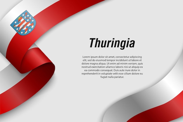 Размахивая лентой или баннером с флагом земли Тюрингия, Германия Шаблон для дизайна плаката