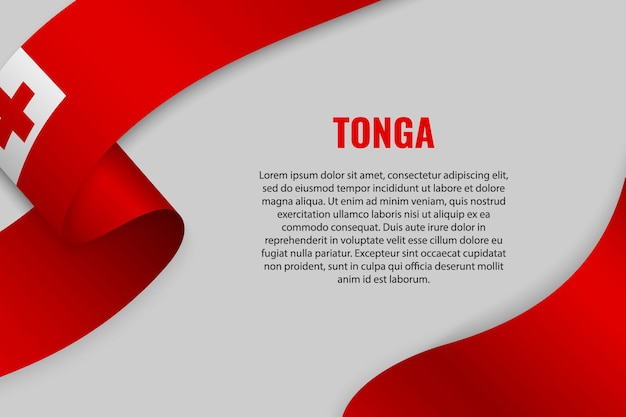 Waving ribbon or banner with flag of tonga