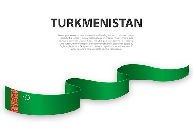 Sventolando il nastro o lo striscione con la bandiera del turkmenistan modello per il design del poster del giorno dell'indipendenza