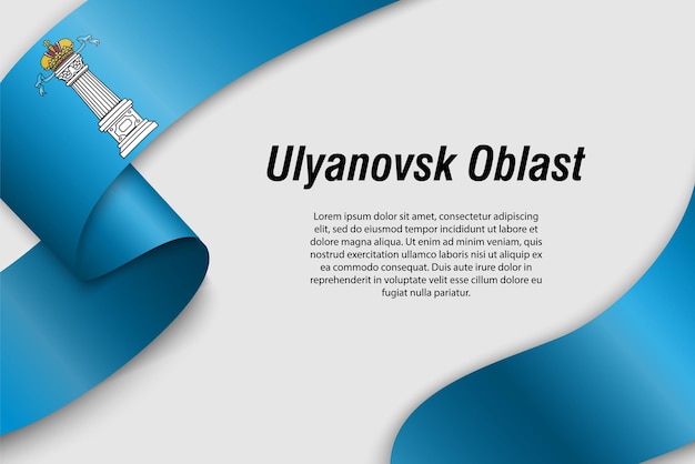 Sventolando il nastro o lo striscione con la bandiera della regione russa dell'oblast di ulyanovsk modello per la progettazione di poster