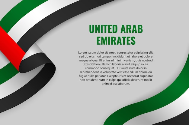 Waving ribbon or banner with flag of united arab emirates