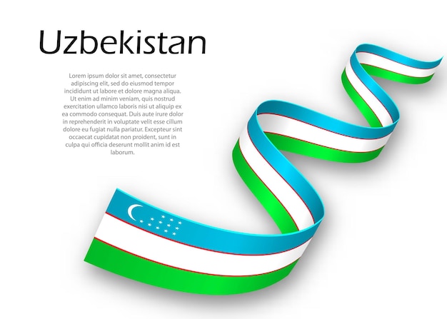 Waving ribbon or banner with flag of Uzbekistan. Template for independence day poster design