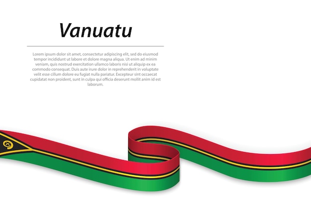 Sventolando il nastro o lo striscione con la bandiera di vanuatu modello per il design del poster del giorno dell'indipendenza