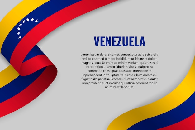 Waving ribbon or banner with flag of venezuela