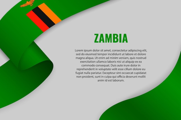 Waving ribbon or banner with flag of zambia