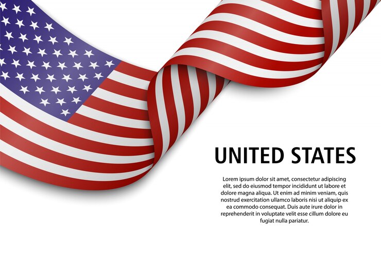 Waving ribbon or banner with flag