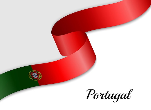 포르투갈의 리본 깃발을 흔들며