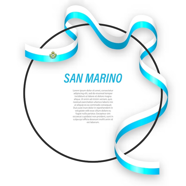 Waving ribbon flag of San Marino on circle frame.  