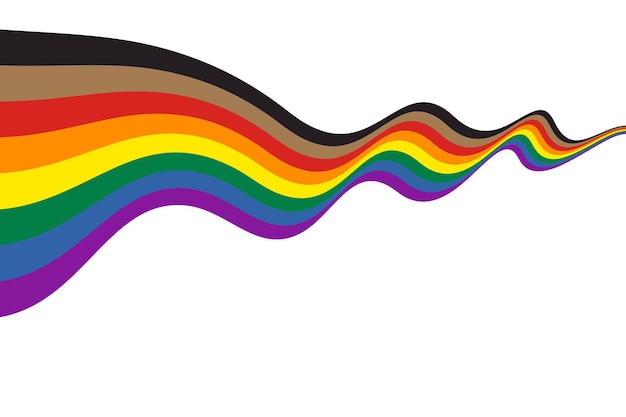 Waving ribbon of new Pride flag with black and brown stripes Flat vector illustration