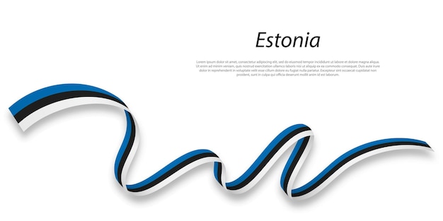 에스토니아의 국기와 리본 또는 배너를 흔들며