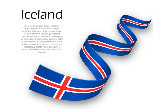 アイスランドの旗とリボンやバナーを振っています。独立記念日のポスターデザインのテンプレート