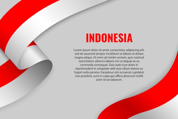인도네시아 국기와 리본 또는 배너를 흔들며