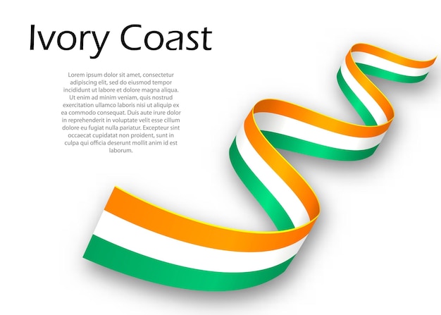 코트디부아르의 국기와 함께 리본이나 배너를 흔들고 있습니다. 독립 기념일 포스터 디자인을 위한 템플릿
