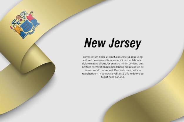 포스터 디자인을 위한 미국 뉴저지 주 템플릿의 깃발이 있는 리본 또는 배너를 흔들며
