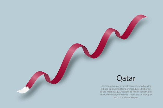 카타르의 국기와 함께 리본 또는 배너를 흔들며