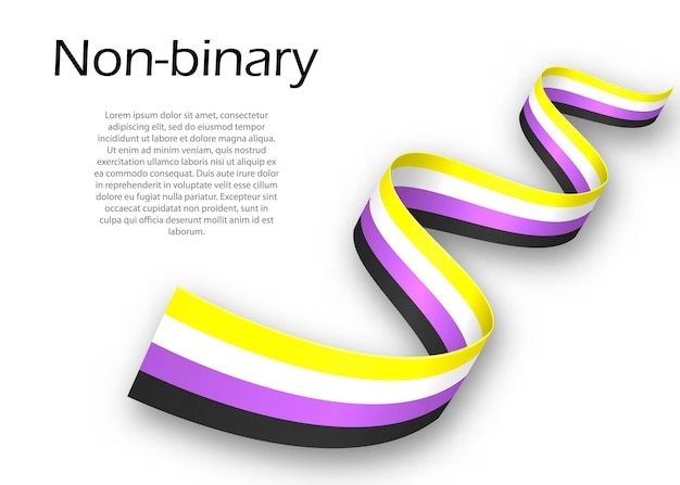 비 바이너리 프라이드 플래그, 벡터 일러스트와 함께 리본 또는 배너를 흔들며